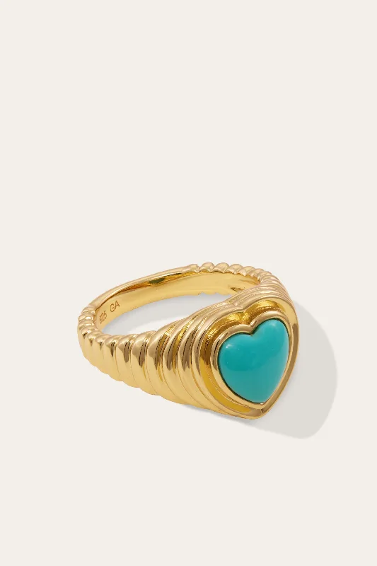 Sleek rings with sharp edges for modernity -Ridge Heart Turquoise Gold Vermeil Ring