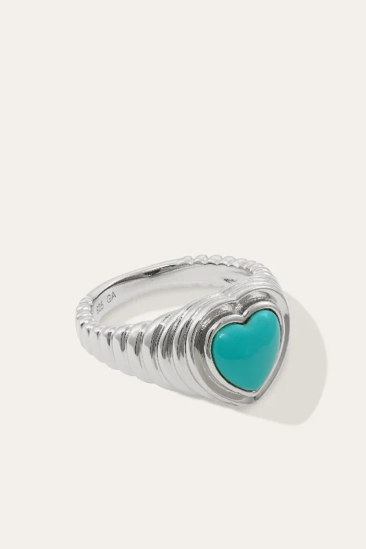 Twisted rings with braided bands for style -Ridge Heart Turquoise Silver Ring