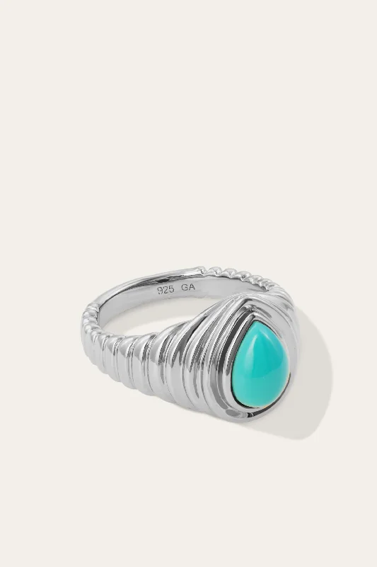 Rings featuring moonstone for soft mystic glow -Ridge Teardrop Turquoise Silver Ring