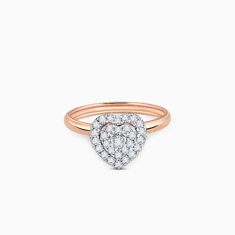 Odd rings with quirky stone placements -Rose Gold Love Token Diamond Ring