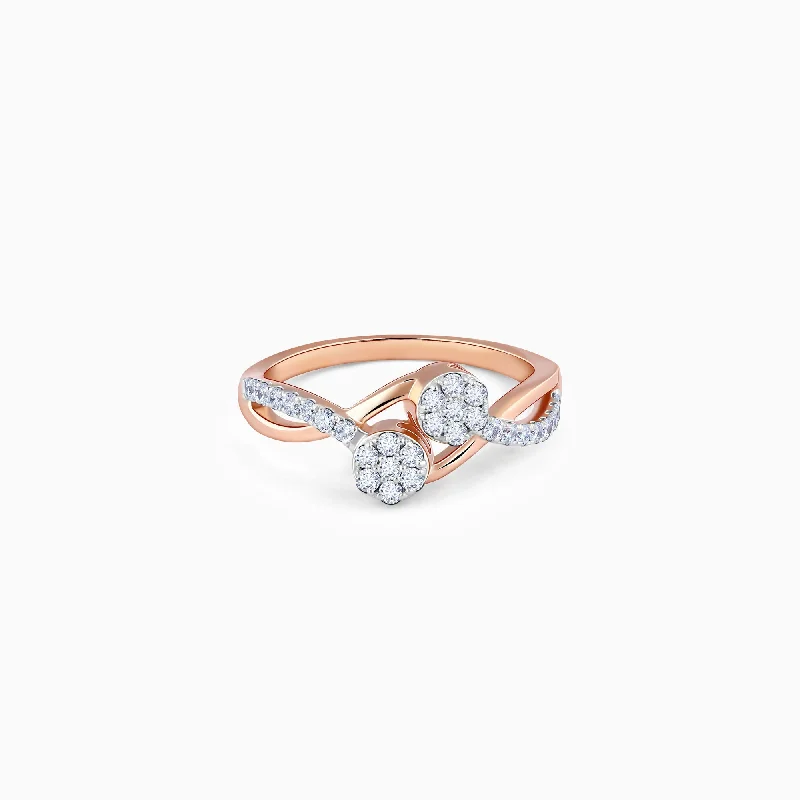 Rings perfect for gifting with bright shine -Rose Gold Dual Wavy Diamond Ring