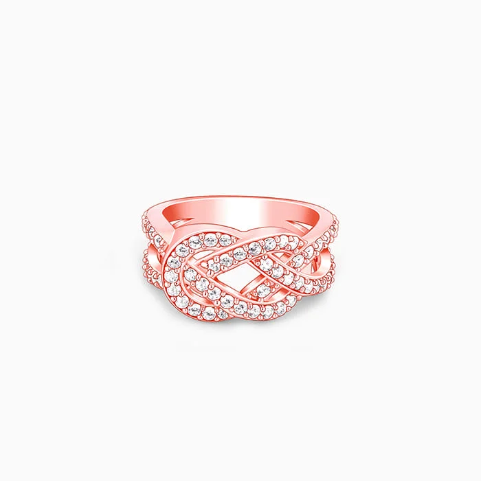 Woven rings with wire for boho flair -Rose Gold Zircon Studded Celtic Knot Ring