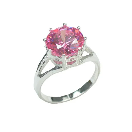 Dark rings inspired by gothic stone vibes -Bright Pink Ice CZ Solitaire 10mm Round Sterling Silver Engagement Ring