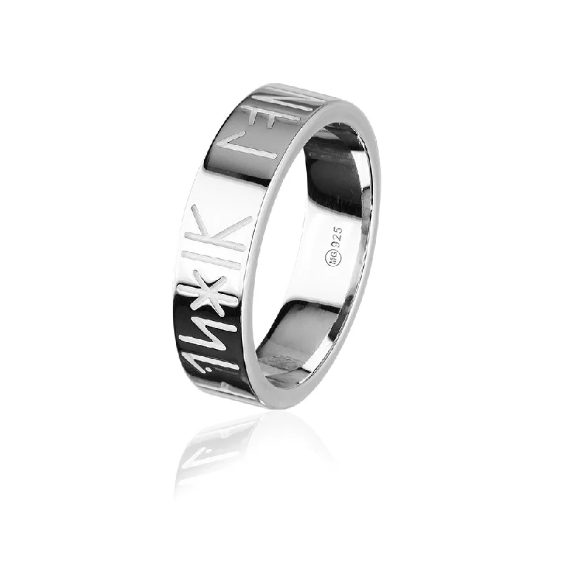 Heart rings with gem shapes for romance -Runic Silver Ring XXR262