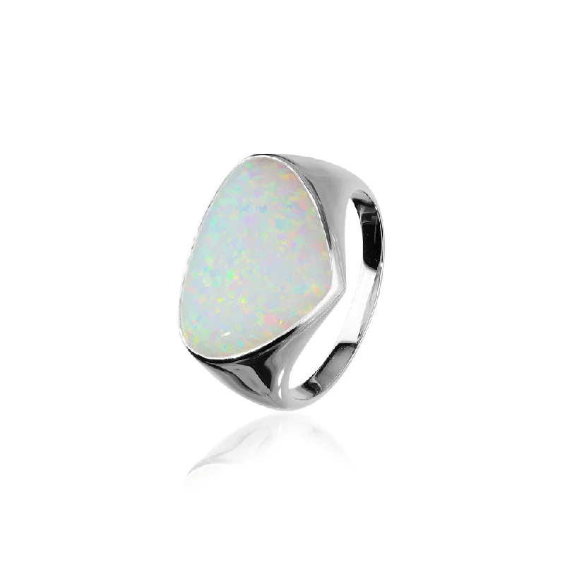 Rings perfect for travel with slim design -Sahara Sunset Silver Ring SR172 White Opal