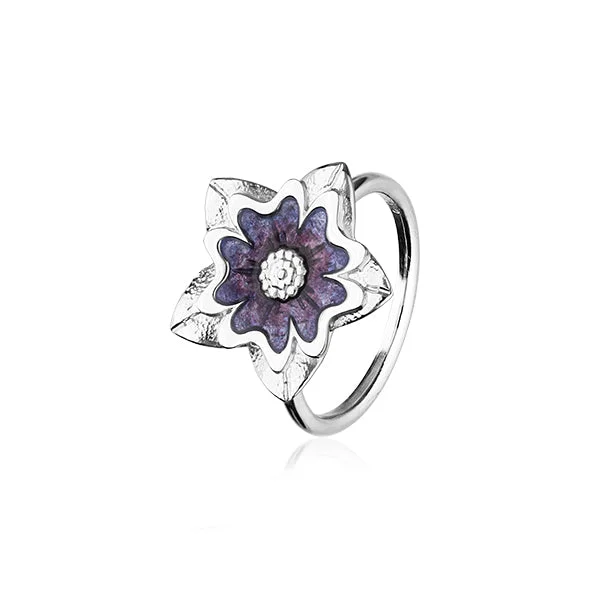 Retro rings with detailed bands for nostalgia -Scottish Primrose Silver Ring ER145