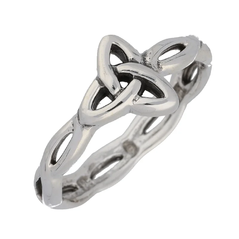 Raw rings with unpolished stones for nature -Trinity Knot Emblem Ring in Sterling Silver