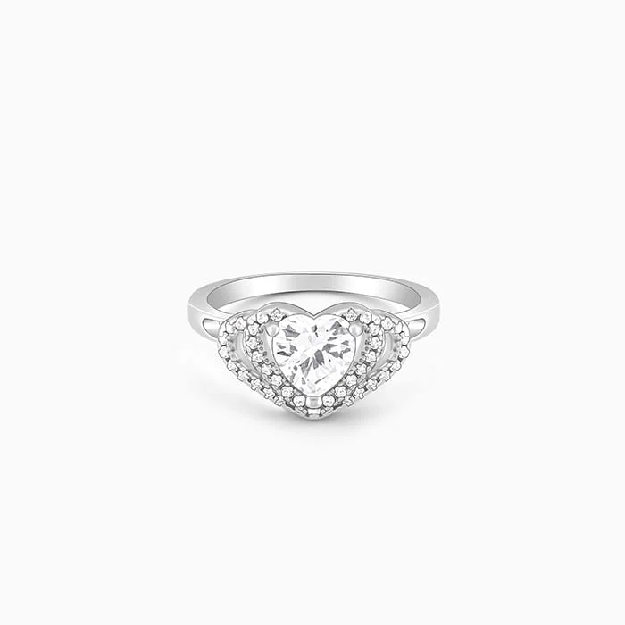 Slim rings for stackable finger fashion looks -Silver Heart Grows Ring