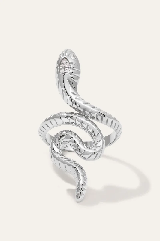 Woven rings with wire for boho flair -Snake Silver Ring