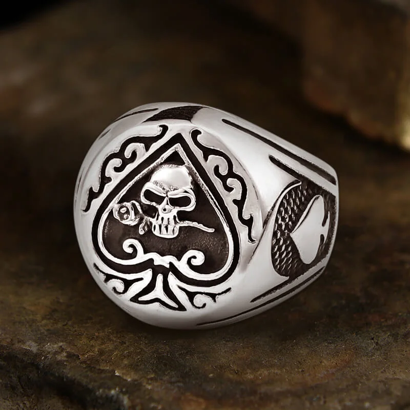 Sweet rings with small gems for promises -Spades Skull Stainless Steel Ring