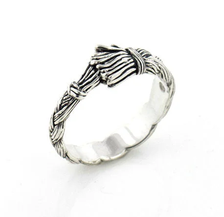 Clean rings with sharp cuts for elegance -Native American Wolfwalker Braided Sweetgrass Sterling Silver Band Ring