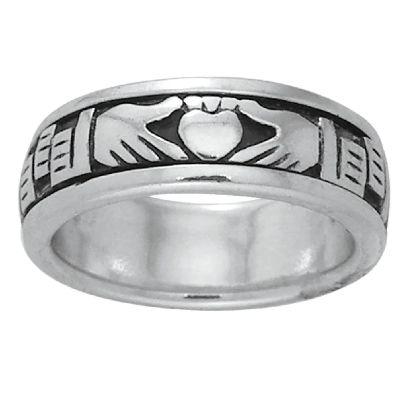 Odd rings with quirky stone placements -Sterling Silver Celtic Claddagh Irish Wedding Band Spin Ring