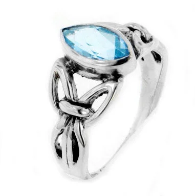 Sleek rings with sharp edges for modernity -Sterling Silver Celtic Knot Blue Topaz Ring