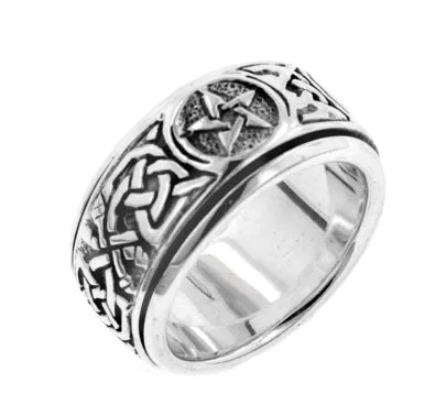 Rings great for parties with bold stones -Sterling Silver Celtic Knot Pentacle Spinning Fidget Ring