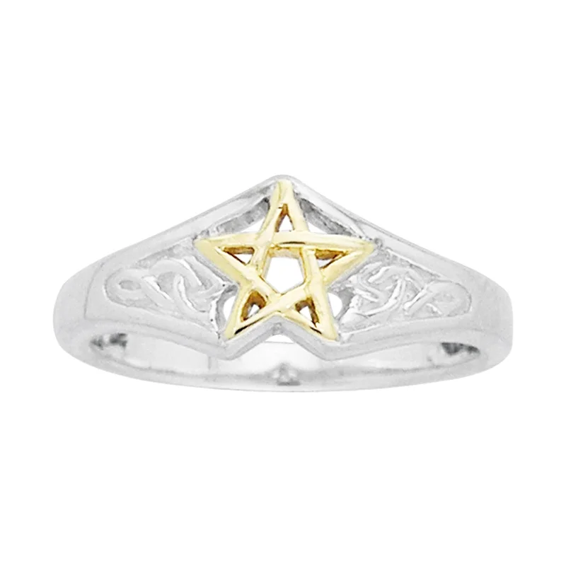 Tribal rings with ethnic stone designs -Sterling Silver Celtic Knot Golden Pentagram Ring