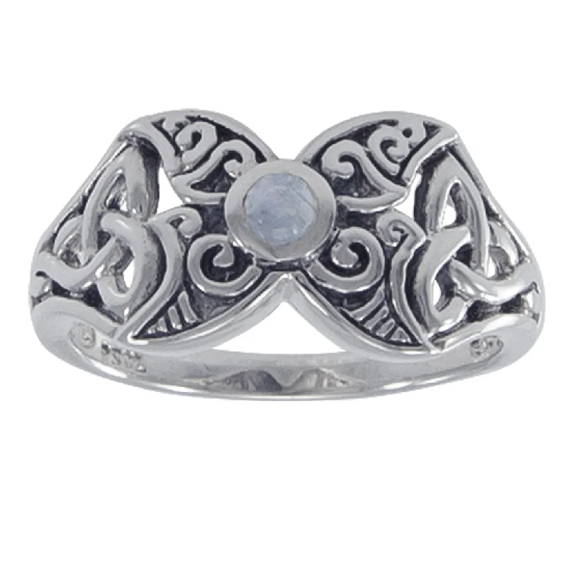 Rings perfect for teens with bright gems -Sterling Silver Celtic Rainbow Moonstone Ring