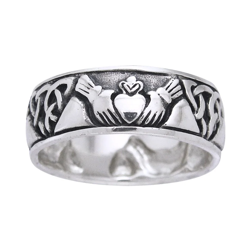 Rings perfect for gifting with bright shine -Sterling Silver Claddagh Triquetra Celtic Knot Band Ring