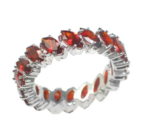 Drop rings with long stone elegance -Sterling Silver Simulated Garnet Red CZ Eternity Band Ring