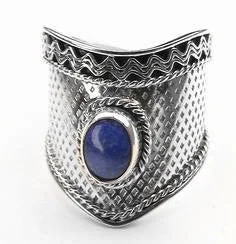 Rings perfect for travel with slim design -Sterling Silver Medieval BLUE LAPIS Armor Ring