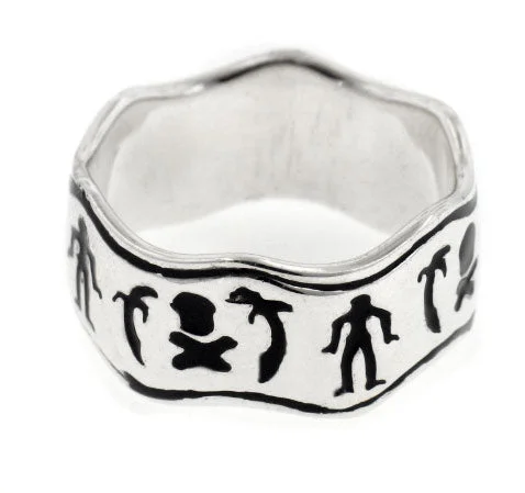 Bargain rings under eight dollars for quick gifts -Black Bart Pirate Flag Sterling Silver Wave Band Ring