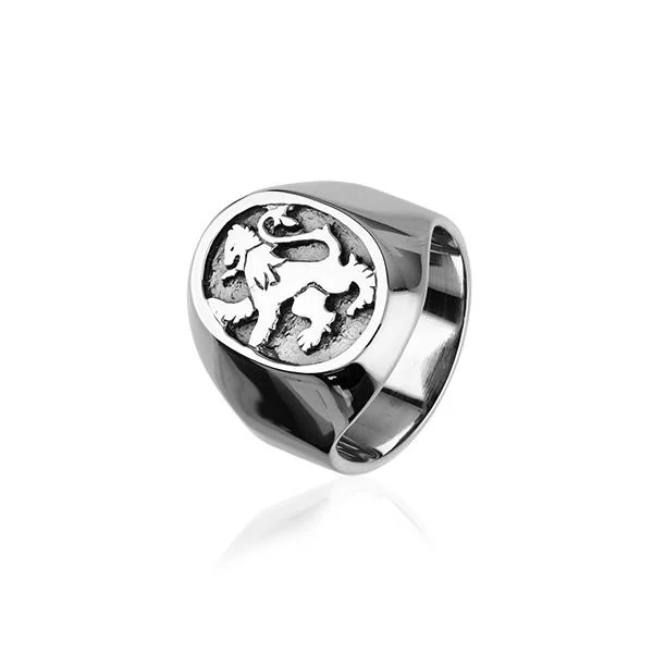 Etched rings with gem details for uniqueness -Sterling Silver Signet Ring with Lion Rampant R79