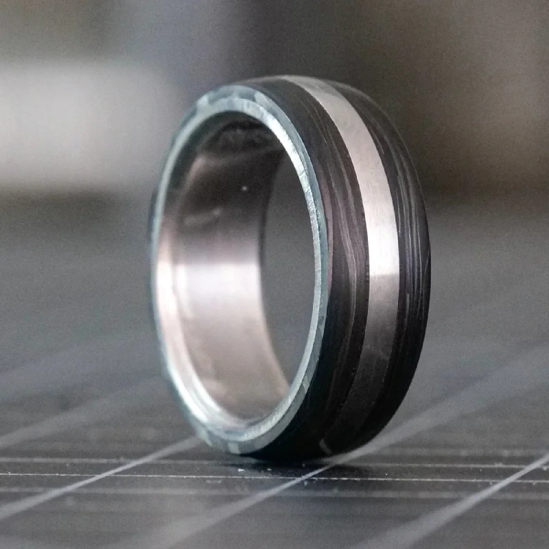 Rings perfect for love with gentle gems -The Voyager | Forged Carbon Fiber and Titanium Ring