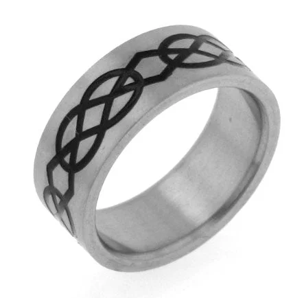 Trendy rings with cool shapes for youth -Titanium Black Celtic Knot Wedding Band Ring