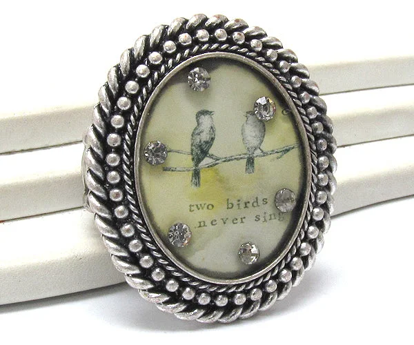 Sterling rings offering budget shine for fingers -Two Birds Never Sing - Animal Art Cameo Silver Tone Stretch Ring