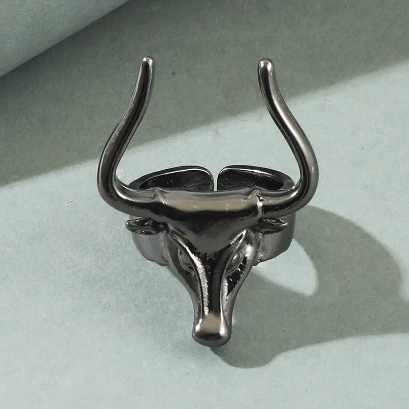 Rings featuring bold stones for fierce style -Wholesale Alloy Western Wind Bullhead Adjustable Ring