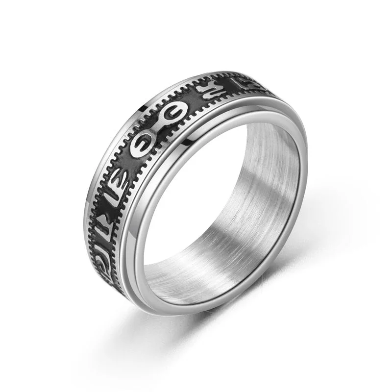 Rings inspired by moons with gem glow -Wholesale Mantra Rotating Titanium Steel Ring