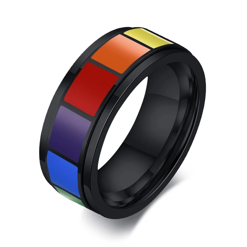 Vivid rings with multicolor stones for fun -Wholesale Titanium Steel LGBT Ring