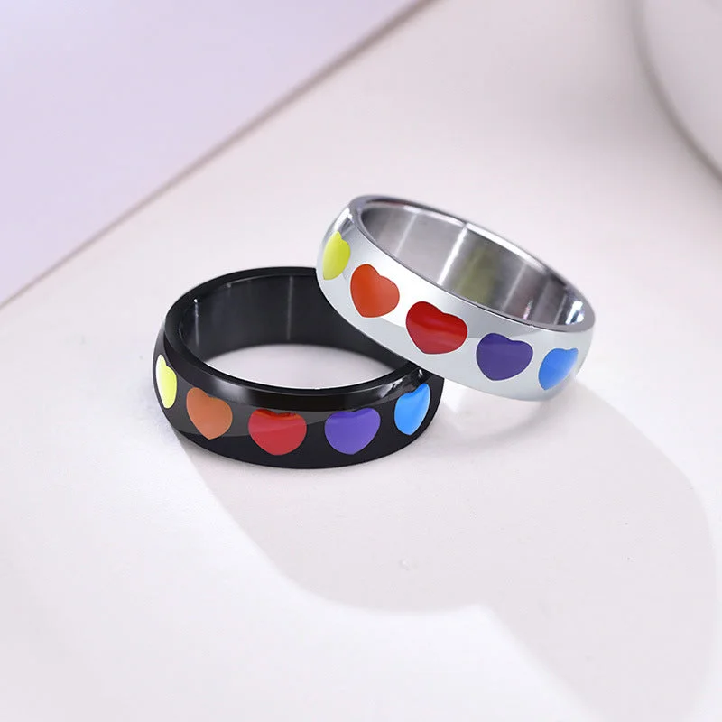 Airy rings with open bands for style -Wholesale Titanium Steel Titanium Steel LGBT Heart Ring