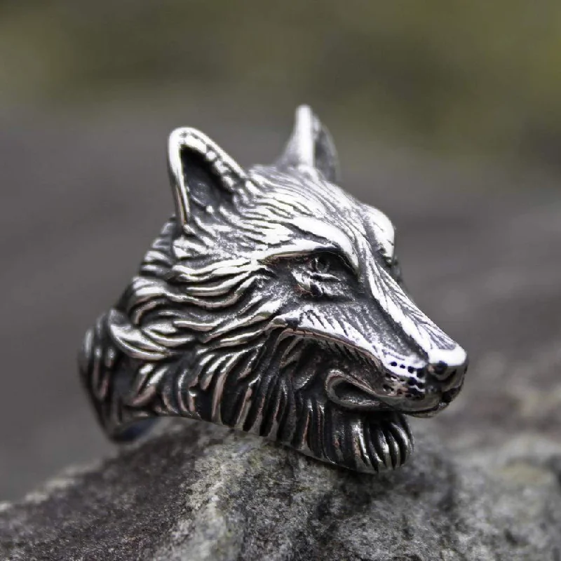 Sweet rings with small gems for promises -Wild Wolf 316L Stainless Steel Viking Ring