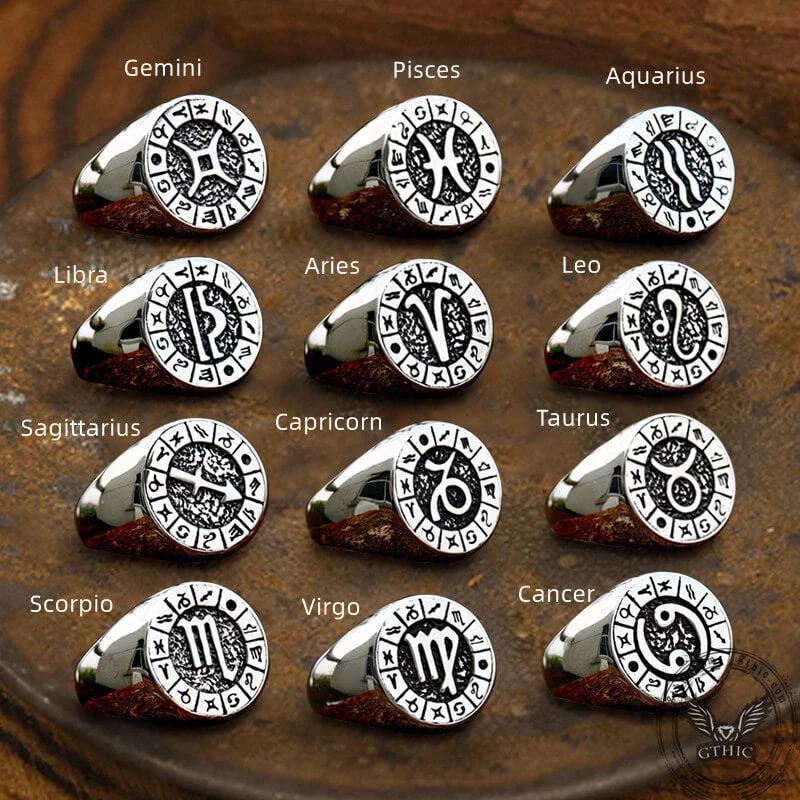 Flashy rings perfect for glamorous night outings -Zodiac Signs Symbol Stainless Steel Ring