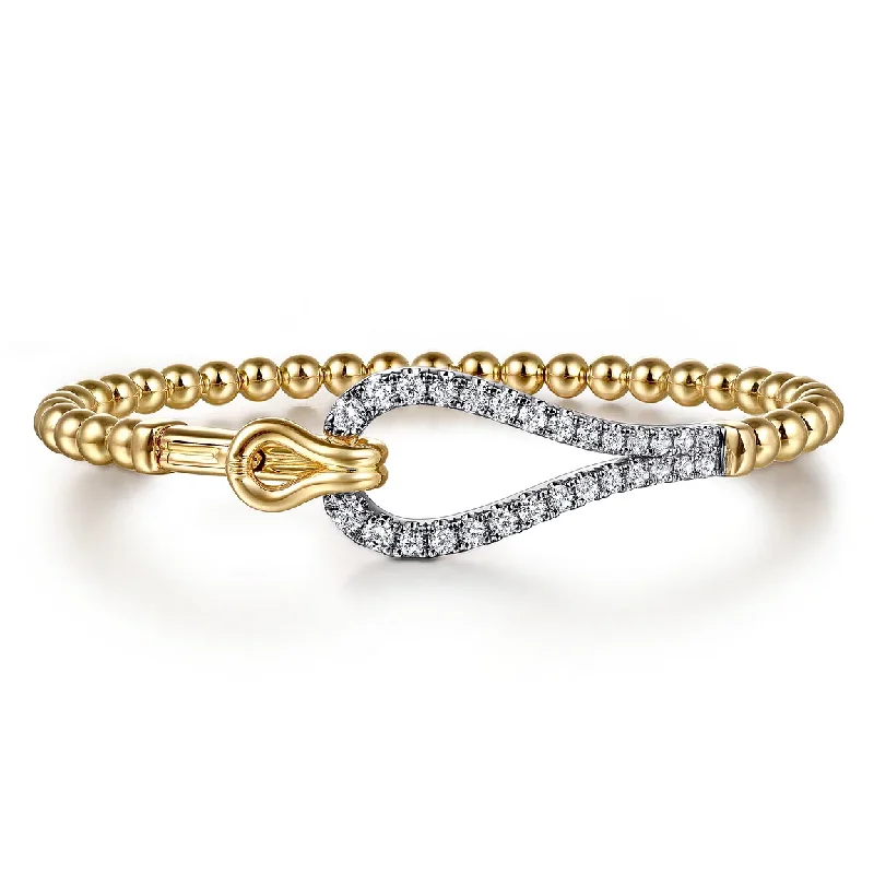 Christmas Bracelets for Festive-14K White Yellow Gold Bujukan Diamond Link Split Bangle Bracelet