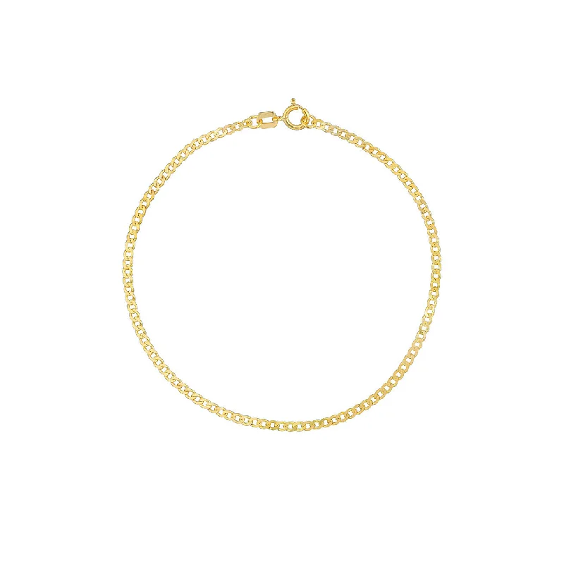 Floral Bangles for Feminine-14K Yellow Gold 1.95mm Open Curb Chain Bracelet