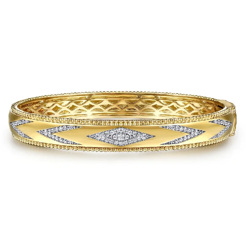 Anniversary Bangles for Romantic-14K Yellow Gold Bujukan Diamond Chevron Pattern Bangle Bracelet