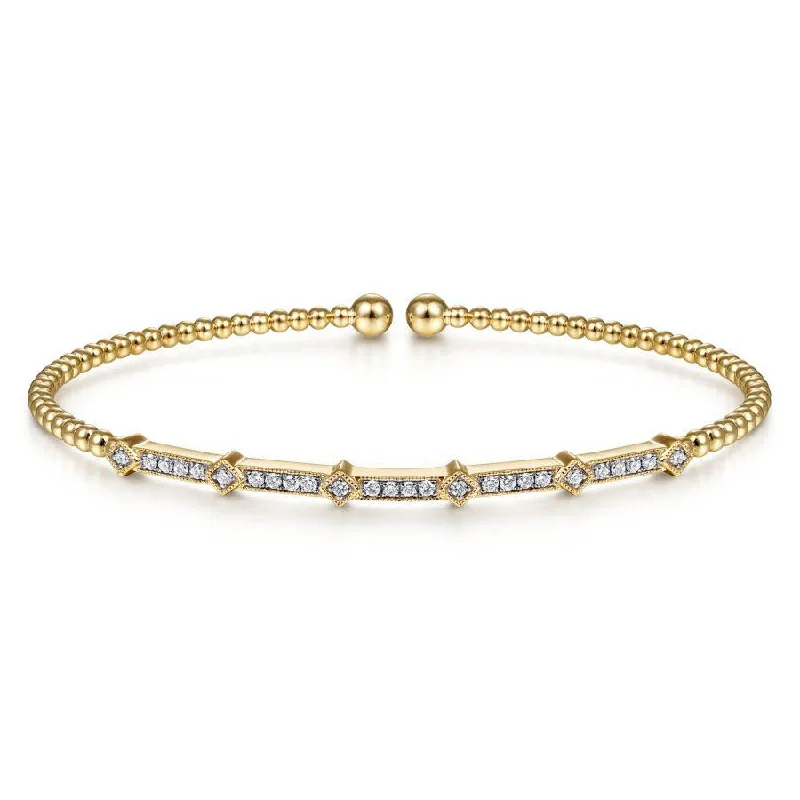 Branded Bangles for Quality-14K Yellow Gold Cuff Bracelet with Diamonds