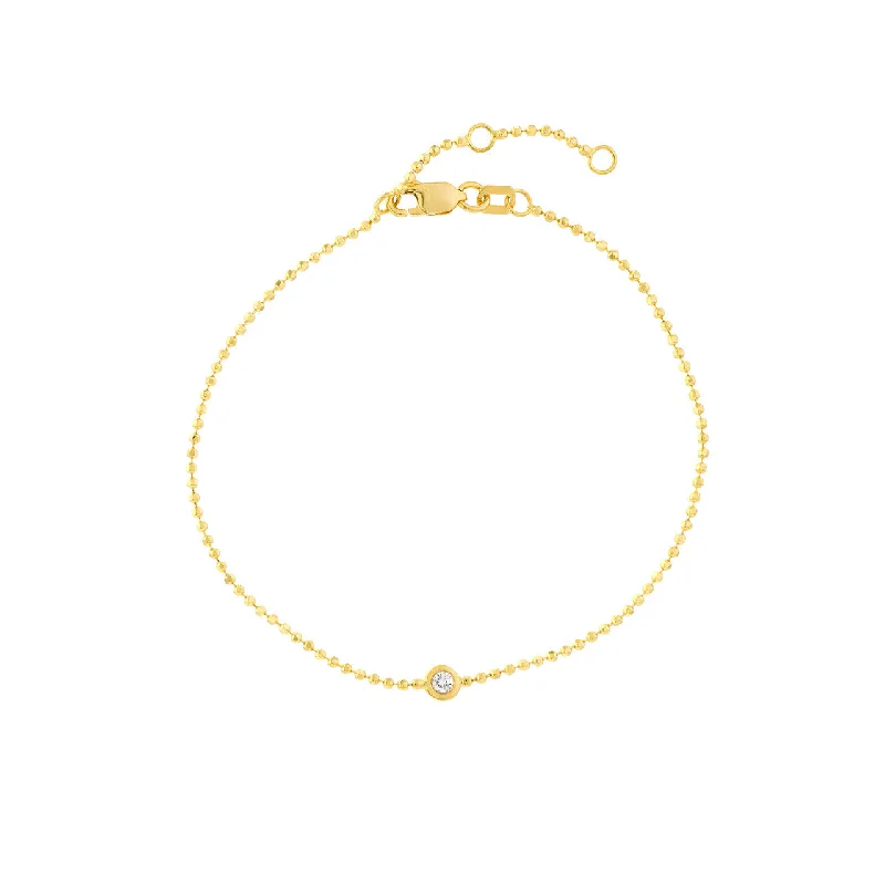 Tribal Bangles for Traditional-14K Yellow Gold Diamond Bezel Beaded Chain Bracelet