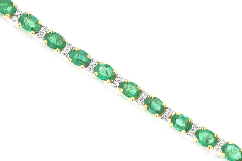 Round Bracelets for Classic-14K Yellow Gold Emerald and Diamond Bracelet