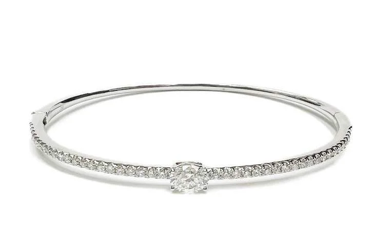 Fringed Bracelets for Bohemian-18K OVAL DIAMOND BANGLE BRACELET