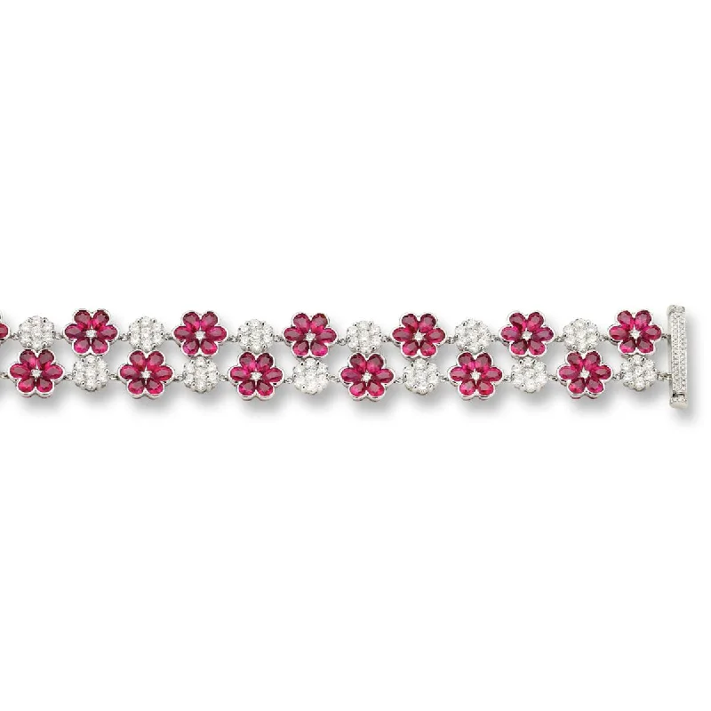 Christmas Bracelets for Festive-18KT WHITE GOLD DIAMOND AND RUBY BRACELET