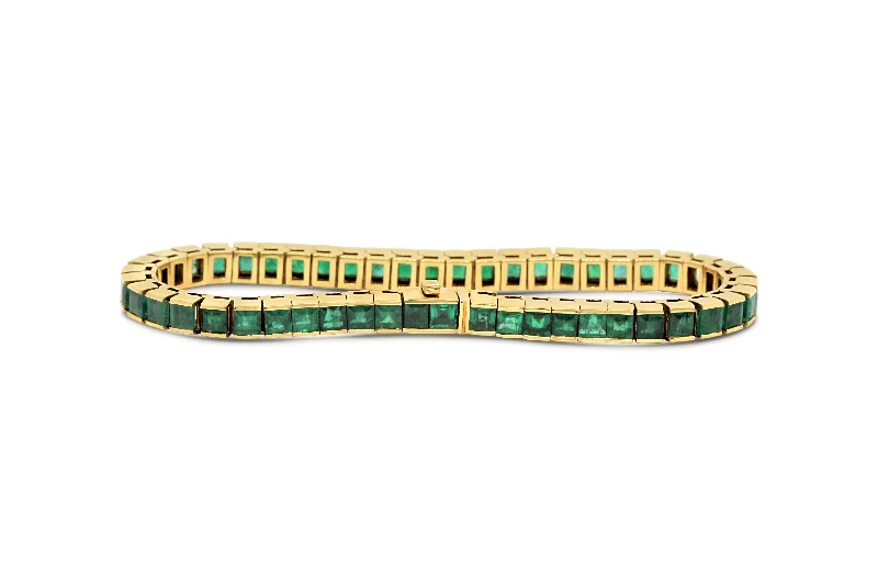 Valentine's Bracelets for Loving-18KT YELLOW GOLD EMERALD TENNIS BRACELET