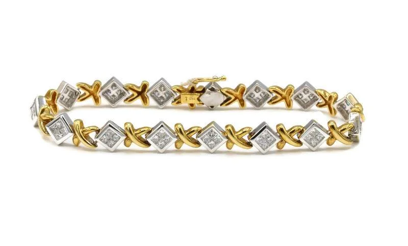 Butterfly-Shaped Bangles for Cute-3CTW TWO TONED DIAMOND BRACELET