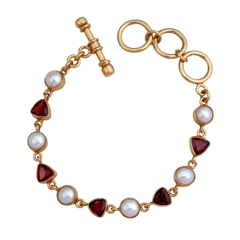 Glass Bangles for Shiny Finish-Alchemia Garnet and Pearl Bracelet