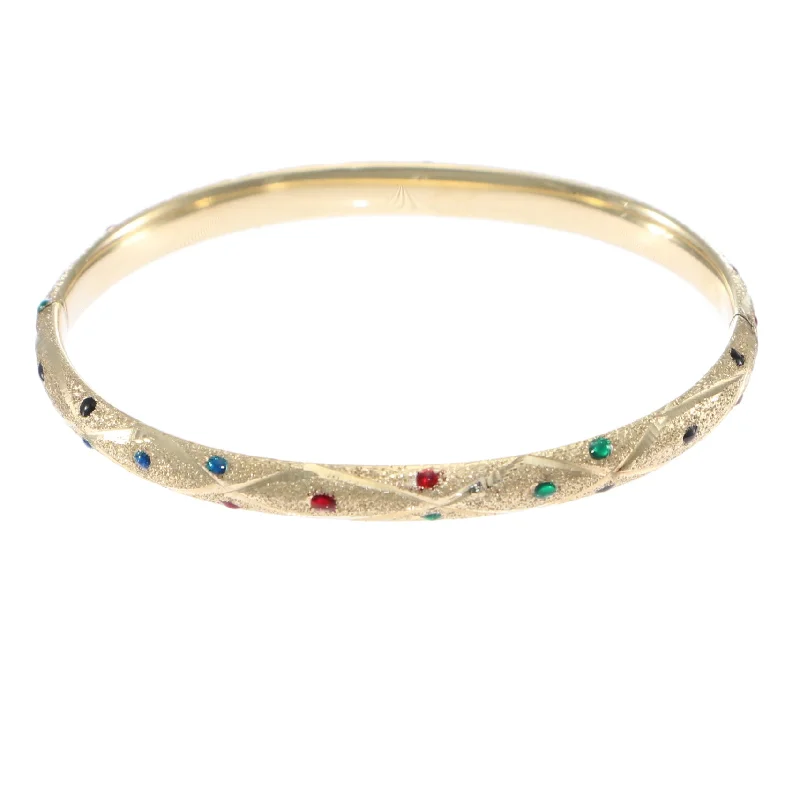 Star-Shaped Bangles for Whimsical-Baby Girl Rainbow Enamel Bangle Bracelet 14k Yellow Gold 5.75inch 4.5g