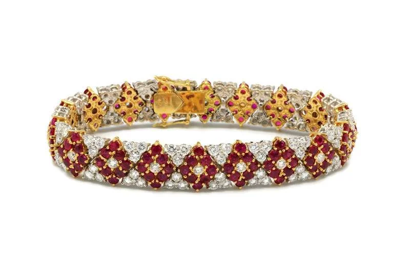 Wedding Bracelets for Bridal-BEAUTIFUL RUBY AND DIAMOND BRACELET