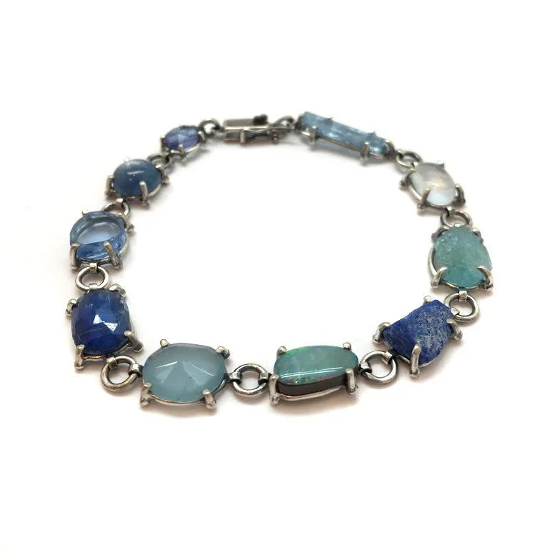 Silver Bangles for Classic Look-Blue Gemstone Link Bracelet