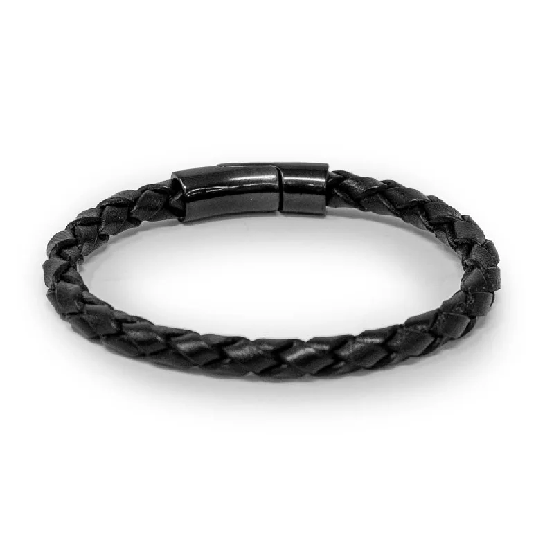 Detachable Bangles for Versatile-Black Braided Leather Bracelet