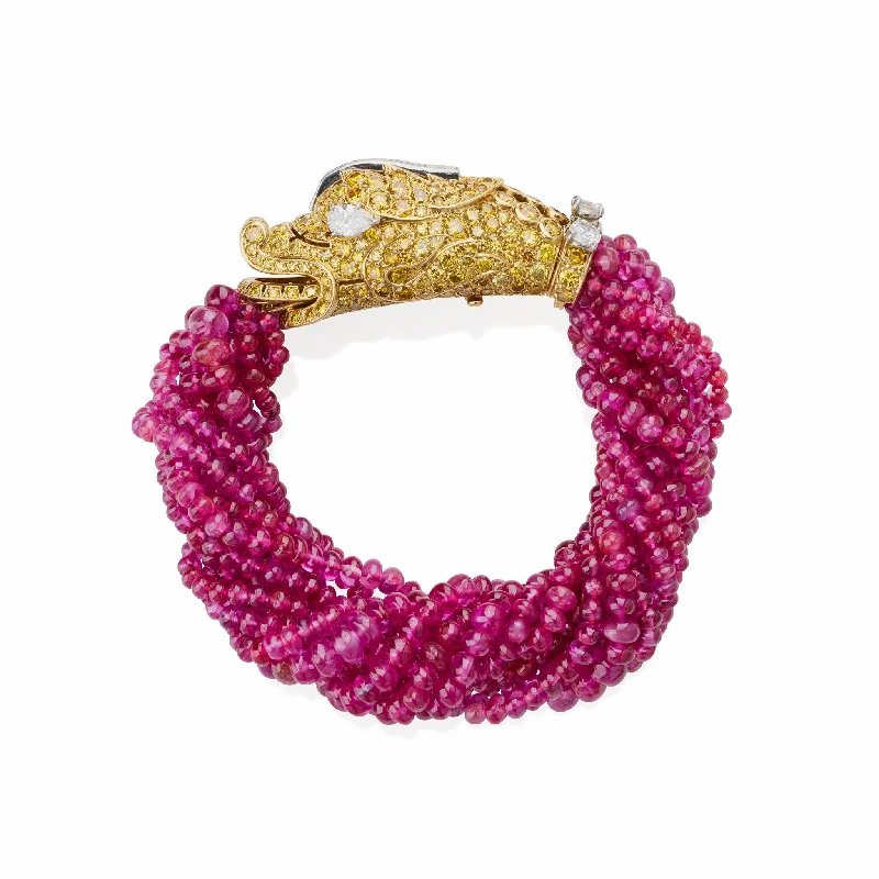 Animal-Print Bracelets for Wild-Cartier Paris Diamond and Ruby Chimera Head Bracelet